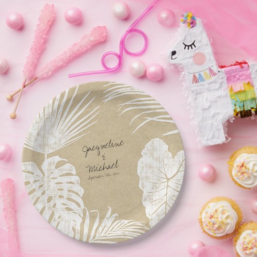 Brautparty Dekor Moderne Kraft Tropische Blätter Pappteller (Party)