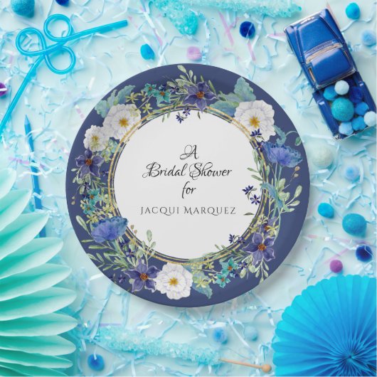 Brautparty Dekoration Wasserfarben Blaues Mohnblum Pappteller (Party)