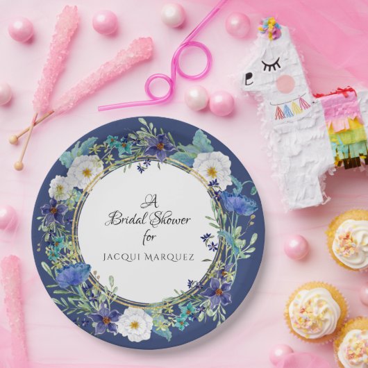 Brautparty Dekoration Wasserfarben Blaues Mohnblum Pappteller (Party)