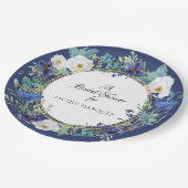 Brautparty Dekoration Wasserfarben Blaues Mohnblum Pappteller (Schrägansicht)