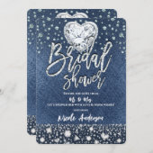 Brautparty Denim & Bling Diamonds Herz Einladung (Vorne/Hinten)