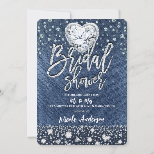 Brautparty Denim & Bling Diamonds Herz Einladung (Vorderseite)