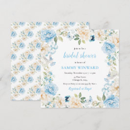 Brautparty der Blume aus Blauem und Weißem Peony Einladung
