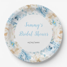 Brautparty der Blume aus Blauem und Weißem Peony Pappteller