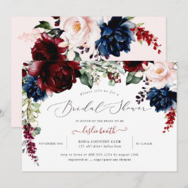 Brautparty der Blume der Burgundy Blush Navy Einladung
