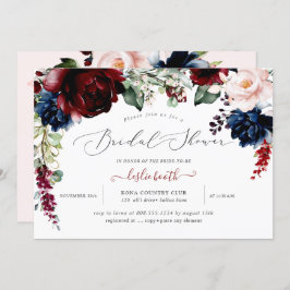 Brautparty der Blume der Burgundy Blush Navy Einladung