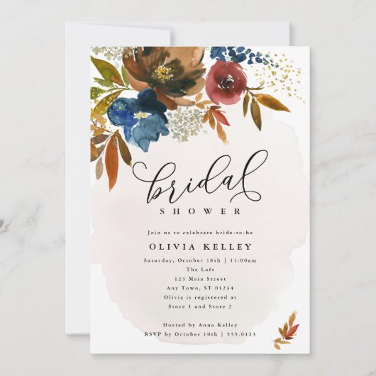 Brautparty der Blume Navy und Rust Boho Einladung (Vorderseite)