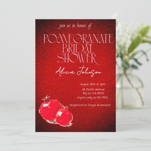 Brautparty der Blushing Pomegranate Branch Einladung (Stehend Vorderseite)