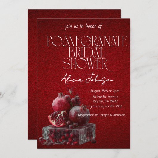 Brautparty der Blushing Pomegranate Branch Einladung (Vorne/Hinten)