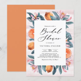 Brautparty der botanischen Orangen und rosa Blüten Einladung