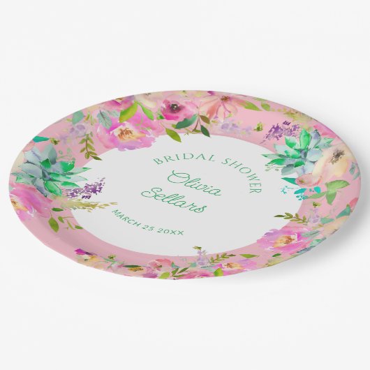 Brautparty der hellen Blumenprofusion Pappteller (Schrägansicht)