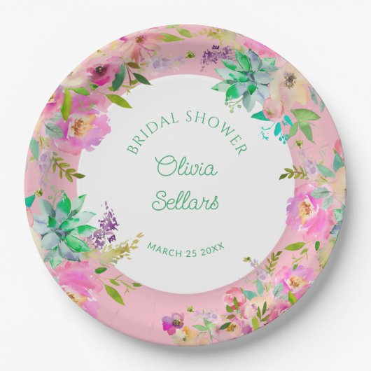 Brautparty der hellen Blumenprofusion Pappteller (Vorderseite)