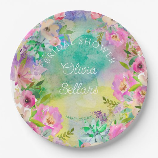 Brautparty der hellen Blumenprofusion Pappteller (Vorderseite)