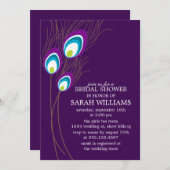 Brautparty der Lila Pfauenfedern Einladung (Vorne/Hinten)