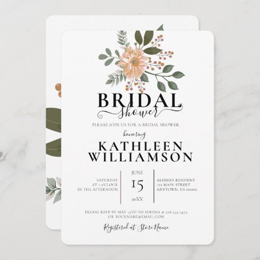 Brautparty der modernen Blume Einladung (Vorne/Hinten)