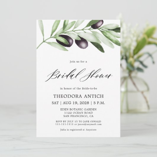 Brautparty der Olive Branches Einladung (Stehend Vorderseite)