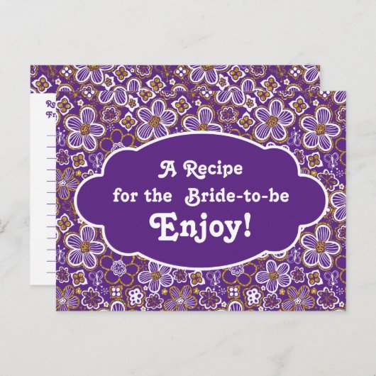 Brautparty der Rezept-Karte | Lila Goldfloral Postkarte (Vorne/Hinten)