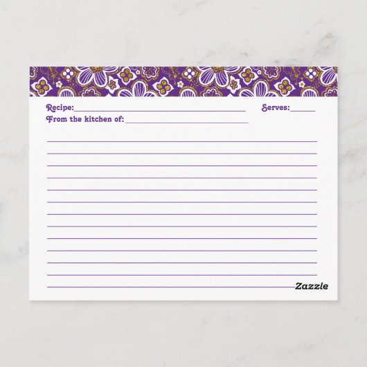 Brautparty der Rezept-Karte | Lila Goldfloral Postkarte (Rückseite)