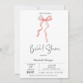 Brautparty der rosa Bow Ribbon Dots Einladung (Vorderseite)