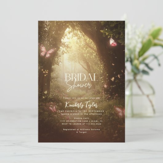 Brautparty der verzauberten Waldschmetterlinge Einladung (Stehend Vorderseite)