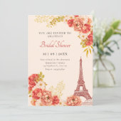 Brautparty des Floral Paris Eiffel Einladung (Stehend Vorderseite)