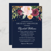 Brautparty des Glitzer Navy Burgundy Einladung (Vorne/Hinten)