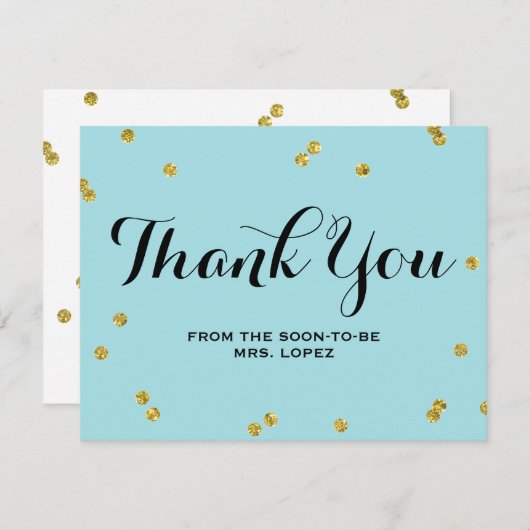 Brautparty des GoldGlitzer-Blau-| danken Ihnen Dankeskarte (Vorne/Hinten)