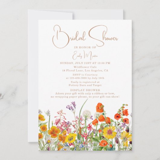 Brautparty Display Showdusche Boho Wildblumen Einladung (Vorderseite)