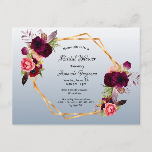 Brautparty-Dusty-Blue-Borduds-Einladung Postkarte (Vorderseite)