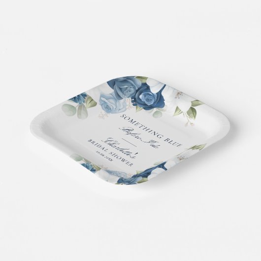 Brautparty Dusty Blue Floral Pappteller (Gewinkelt)