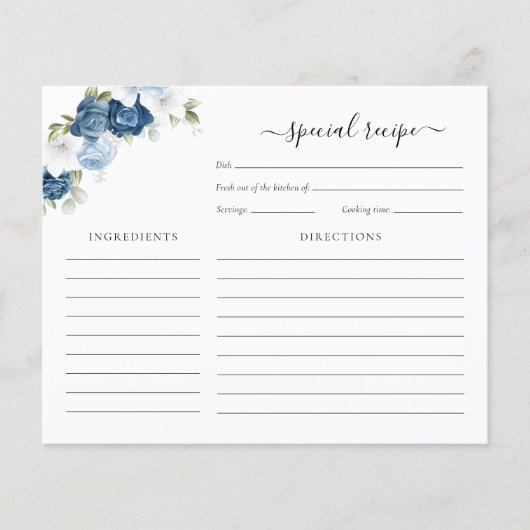 Brautparty Dusty Blue Floral Rezept Card (Vorderseite)