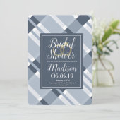 Brautparty Dusty Blue Navy Kariert Foil Rings Einladung (Stehend Vorderseite)