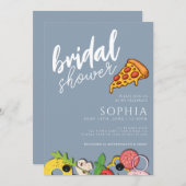 Brautparty Dusty Blue PIZZA Moderner Chic Einladung (Vorne/Hinten)