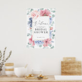 Brautparty Dusty Blue und Pink Floral Willkommen Poster (Küche)