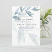 Brautparty | Dusty Blue Watercolor Eucalyptus Einladung (Stehend Vorderseite)