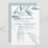 Brautparty | Dusty Blue Watercolor Eucalyptus Einladung (Vorne/Hinten)