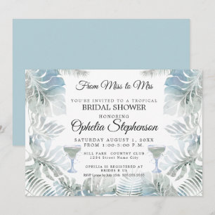 Brautparty Dusty Blue Watercolor Tropische Blätter Einladung