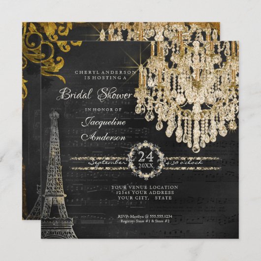 Brautparty Eiffelturm Kroniertypografie Einladung (Vorne/Hinten)