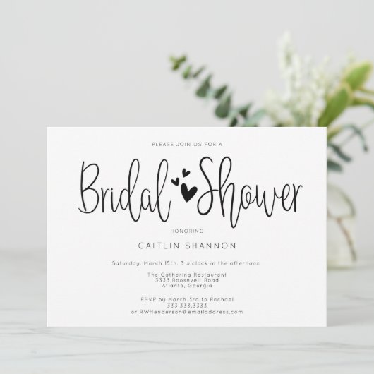 Brautparty Einfach Schwarz-weiß Einladung (Stehend Vorderseite)