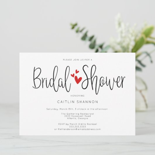 Brautparty Einfache Schwarz-weiße Einladung (Stehend Vorderseite)