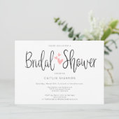 Brautparty Einfache Schwarz-weiße Rosa Einladung (Stehend Vorderseite)