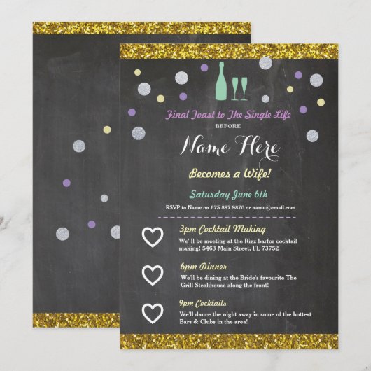 Brautparty Einladung Champagner (Vorne/Hinten)