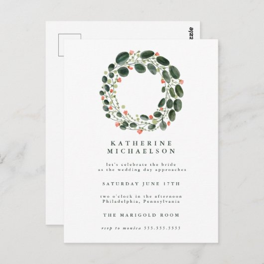 Brautparty | Einladung des Wasserfarbenkranzes Postkarte (Vorne/Hinten)