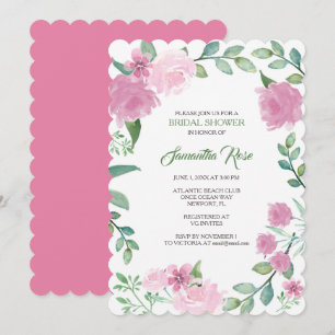 BRAUTPARTY-EINLADUNG, Grün-rosa Rosen Einladung