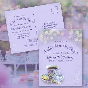 Brautparty-Einladung im Vintage-Teeparty-Stil mit Postkarte