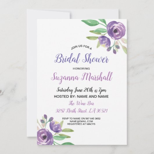 Brautparty Einladung Lila Blume Floral Lilac (Vorderseite)