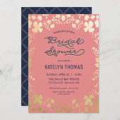 Brautparty-Einladung, Marine, Koralle, Gold mit Einladung (Vorne/Hinten)