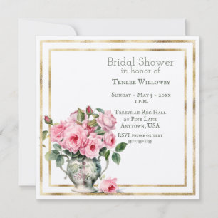 Brautparty-Einladung mit rosa und grünen Rosen Feiertagskarte