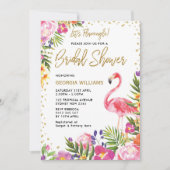 Brautparty Einladung rosa Flamingo Tropenflora (Vorderseite)