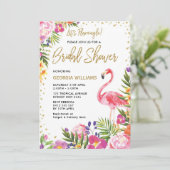 Brautparty Einladung rosa Flamingo Tropenflora (Stehend Vorderseite)
